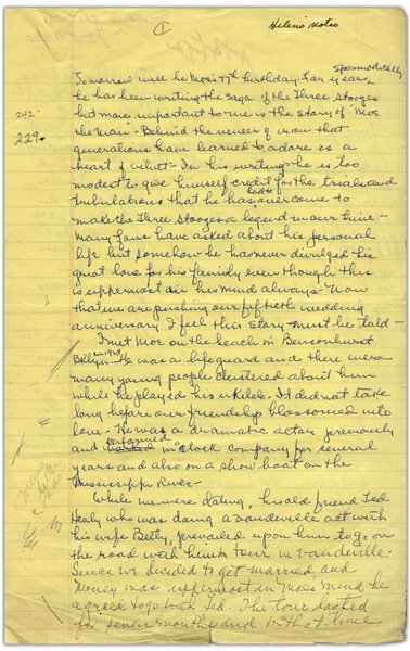 Moe Howard's Handwritten Manuscript Created for His Autobiography -- Timeline of Important Events from 1916-1970